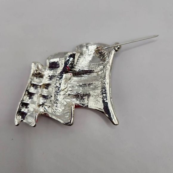 Waving American Flag Red Enamel Clear Rhinestones Silver Brooch Pin - Picture 6 of 6